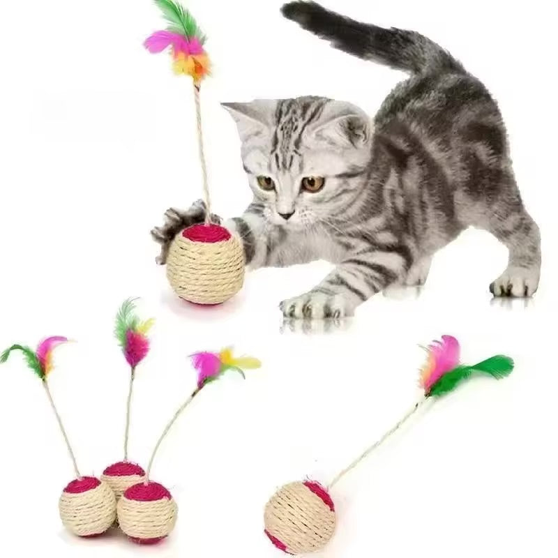 Sisal Scratching Ball Cat Toy Interactive Feather Training Toy for Kittens & Cats