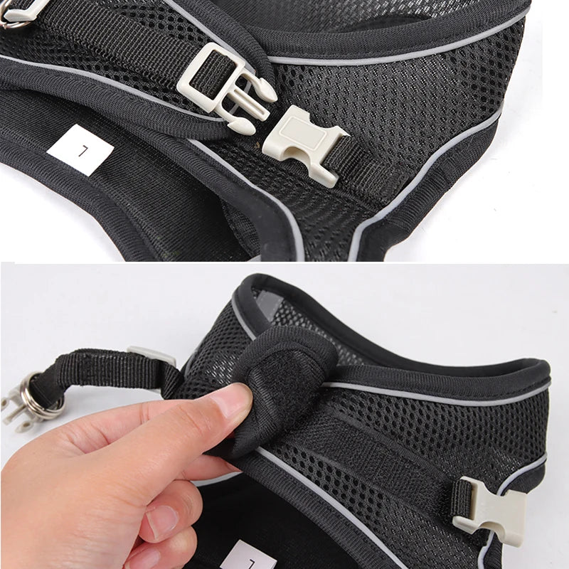 Dog Harness & Leash Set — Adjustable Reflective Vest for Small Dogs