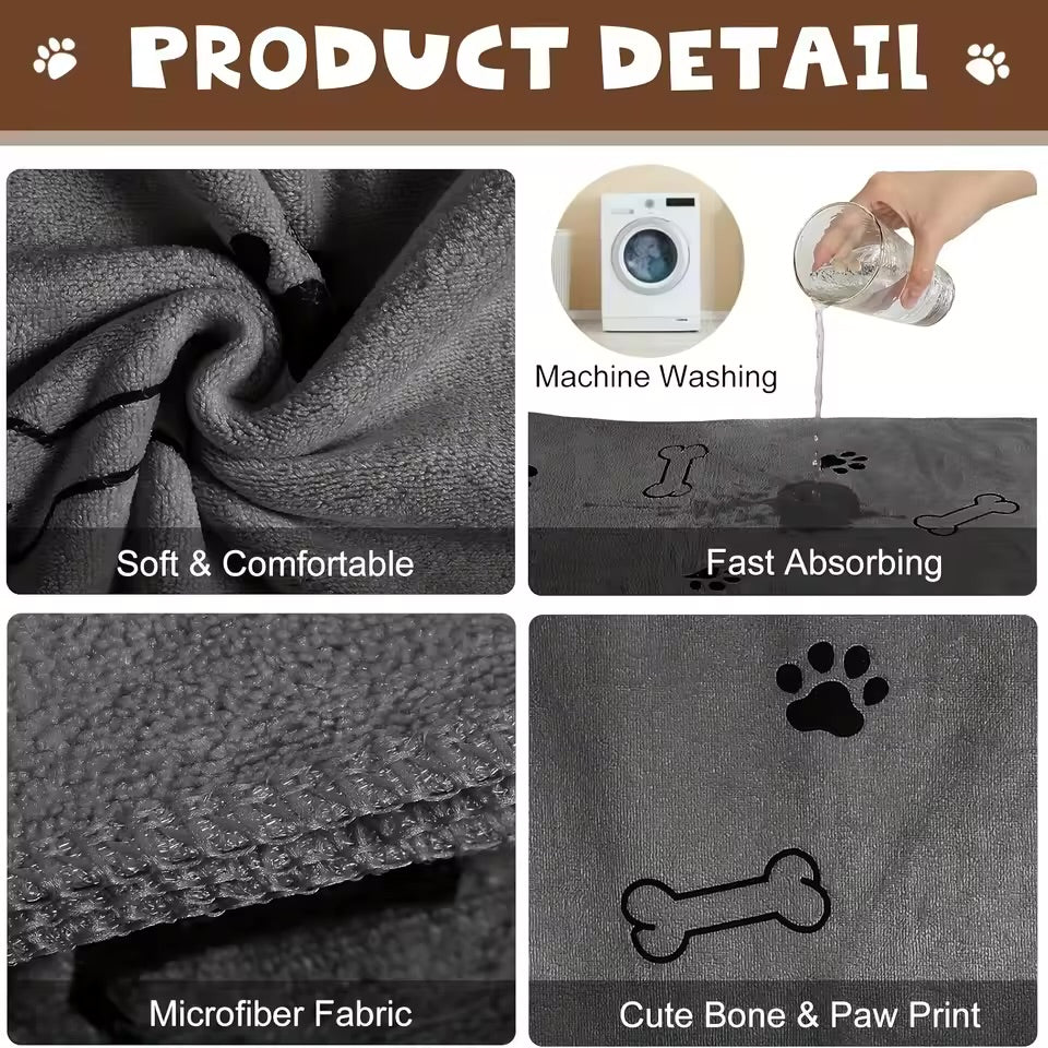 Quick-Dry Microfiber Pet Bath Towel Super Absorbent Drying Towel for Dogs & Cats