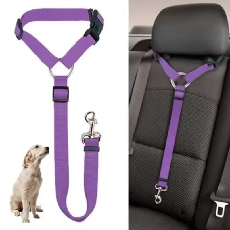 2-in-1 Dog Car Safety Belt & Harness Adjustable Nylon Seat Belt Leash for Dogs