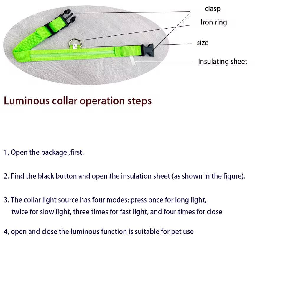 LED Glow In The Dark Dog Leash & Collar Nylon Night Safety Flashing Lead