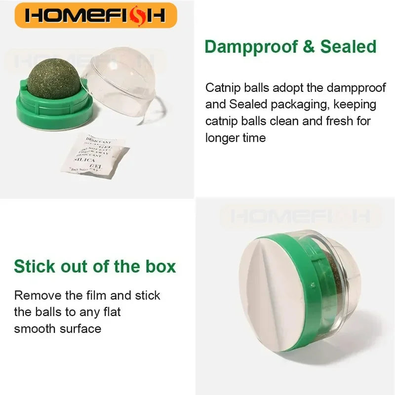 Natural Catnip Wall Ball Toy Stick-On Cat Scratcher & Digestive Health Treat