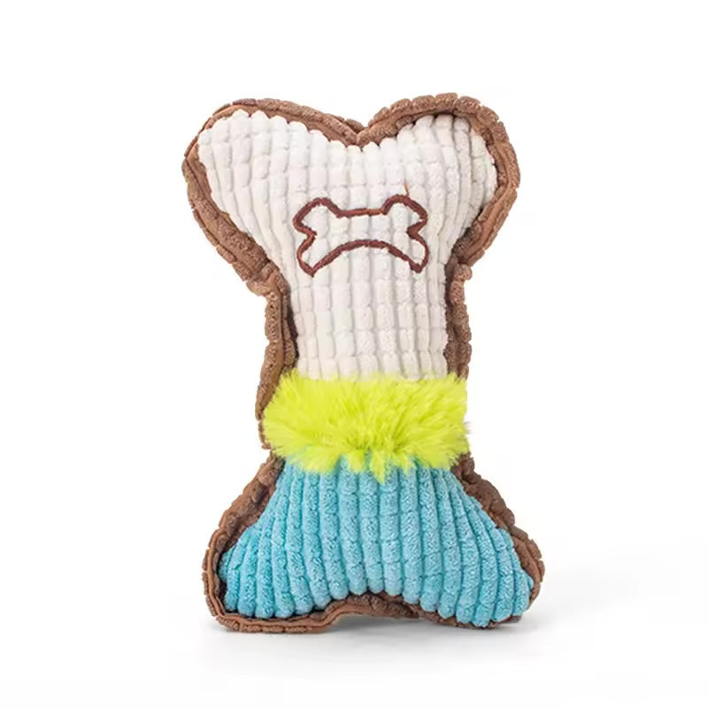 Squeaky Plush Bone Dog Chew Toy Teeth Cleaning Toy for Puppies & Aggressive Chewers