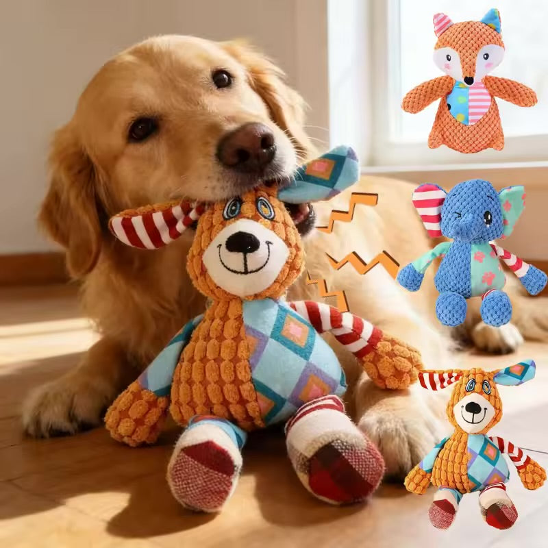 Cute Animal Squeaky Dog Chew Toy Bite Resistant Interactive Plush Toy for Puppies