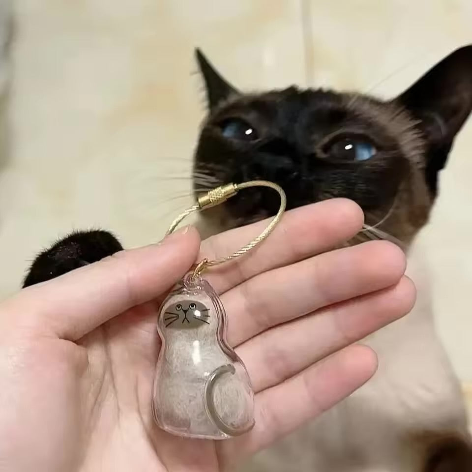Pet Hair Memorial Keychain Cute Cat & Dog Shape Keepsake Bottle for Pet Lovers