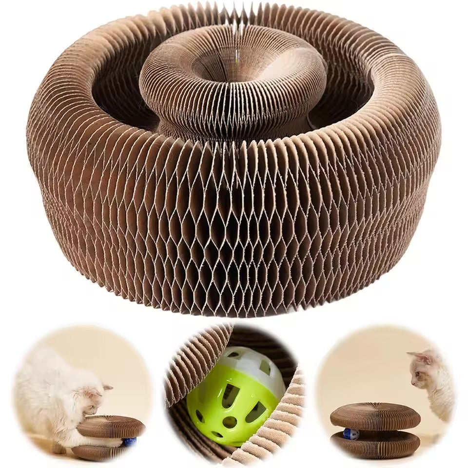 Magic Round Cat Scratching Board with Ball Toy Corrugated Claw Grinding Climbing Frame for Cats