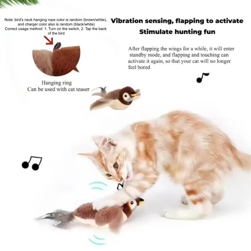 Rechargeable Flapping Bird Cat Toy Touch Activated Chirping Interactive Plush Bird Toy