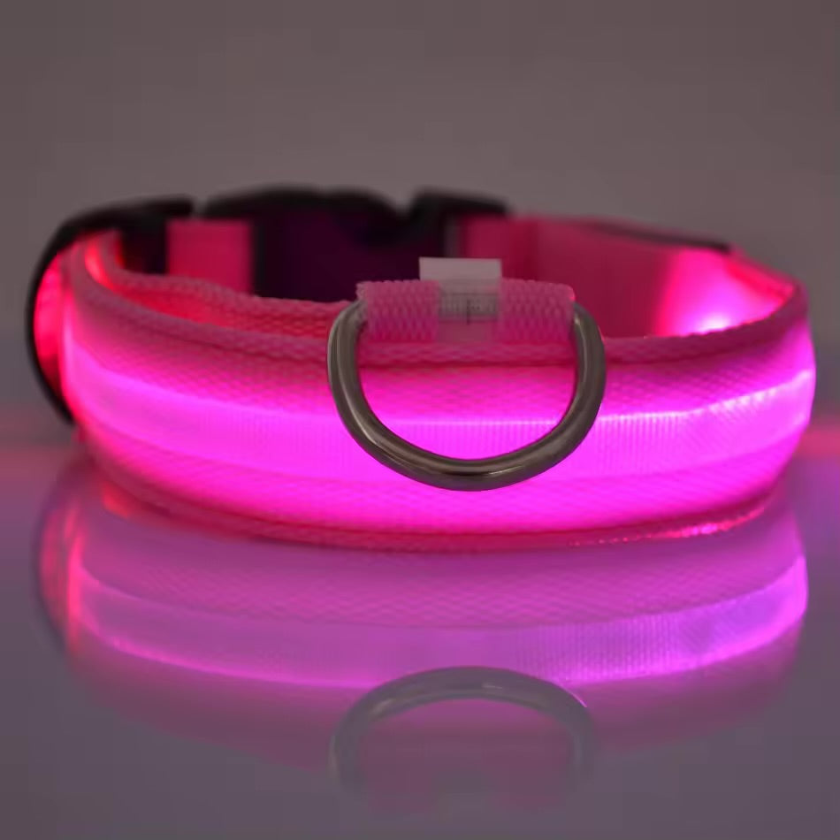 LED Glow In The Dark Dog Leash & Collar Nylon Night Safety Flashing Lead