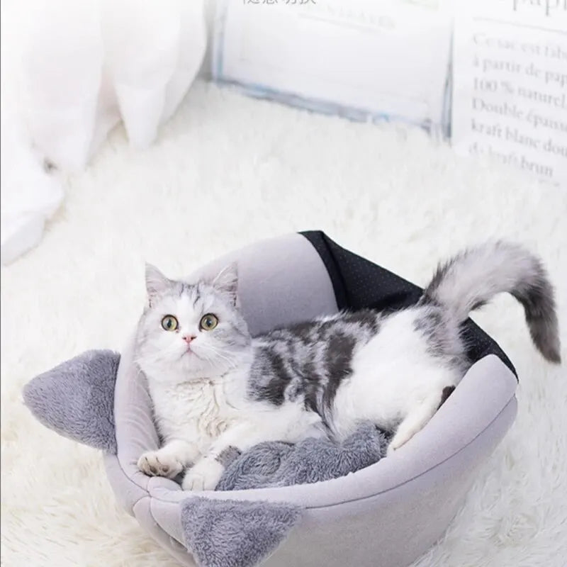 Cute Head Shape Cat Cave House Warm Cozy Semi-Closed Cat Nest for All Seasons