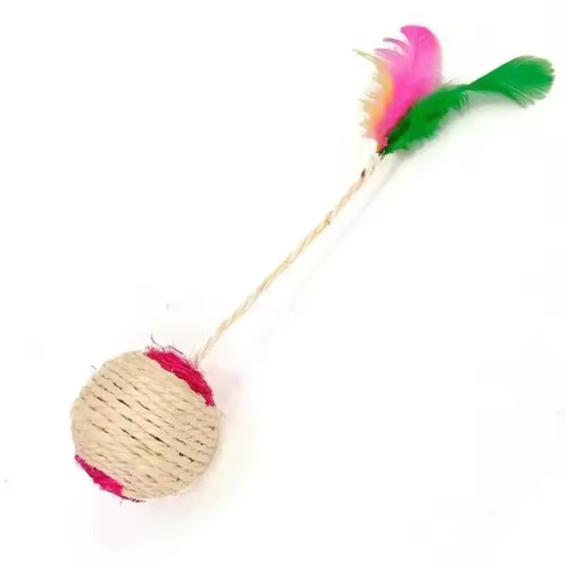 Sisal Scratching Ball Cat Toy Interactive Feather Training Toy for Kittens & Cats