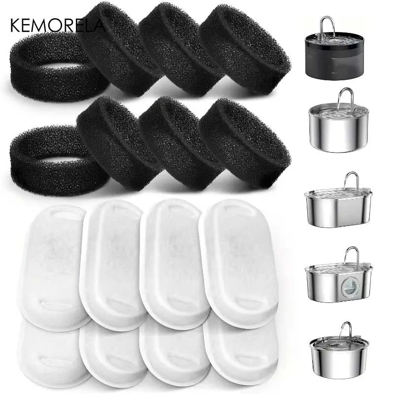 8pc Cat Water Fountain Replacement Filters Compatible Multi-Model Filter Set for Pet Water Dispensers