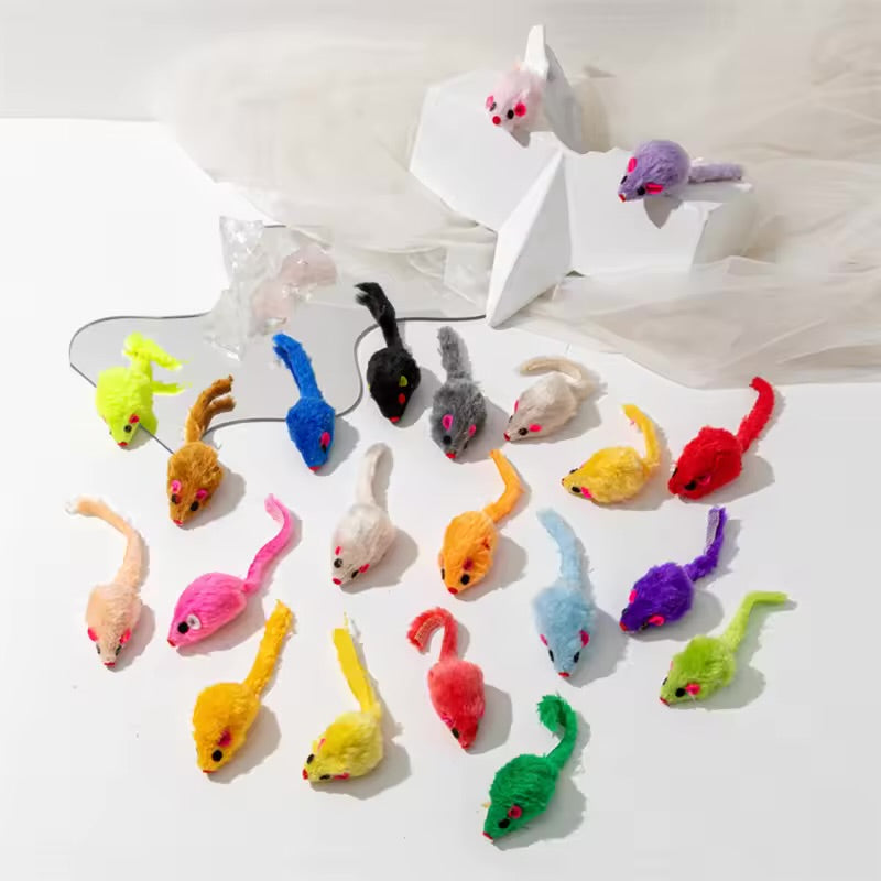 Rabbit Fur Rainbow Mouse Cat Toy Feather Mouse Funny Play Toy for Kittens & Cats