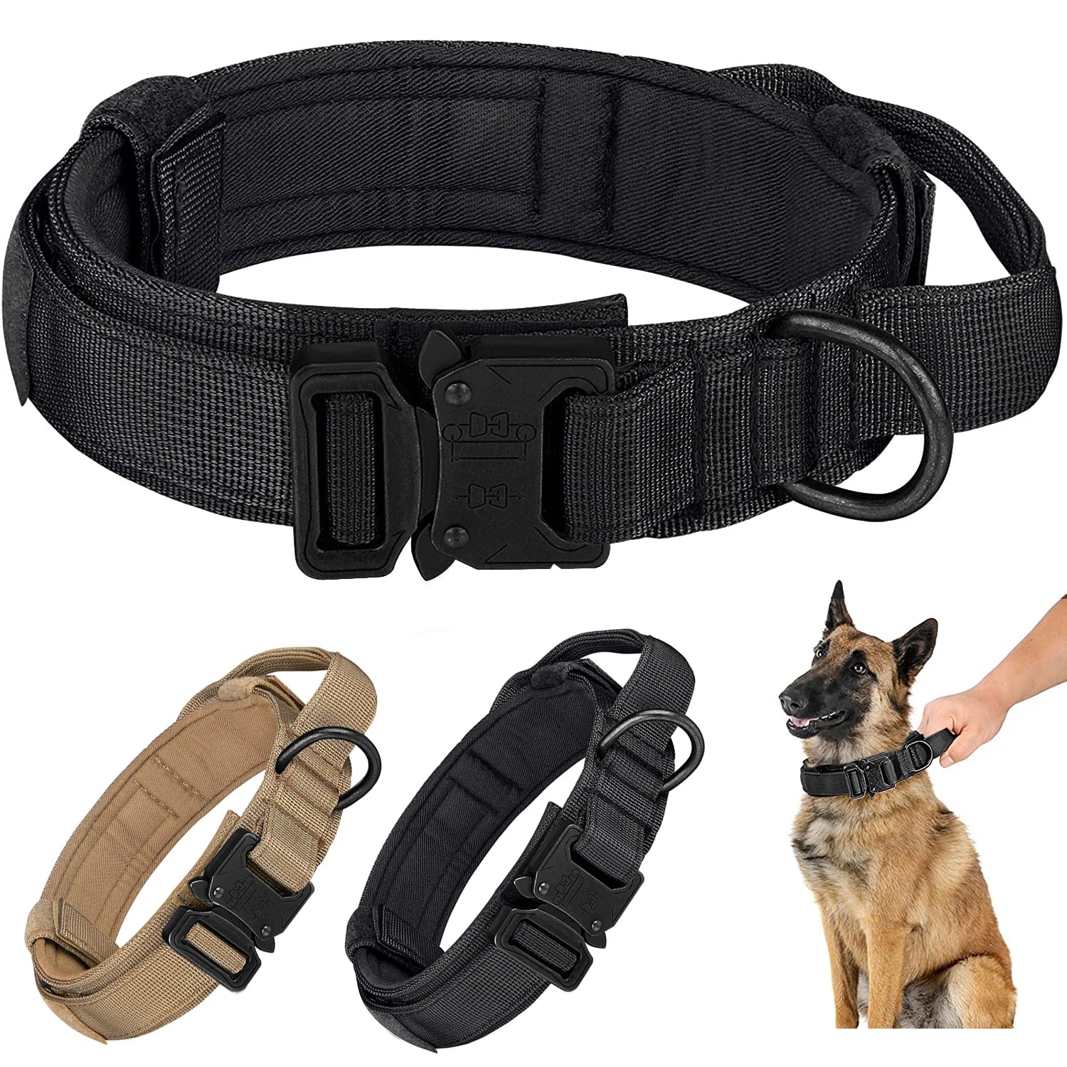 Tactical Military Dog Collar Adjustable Heavy Duty Nylon Collar with Control Handle for Medium & Large Dogs