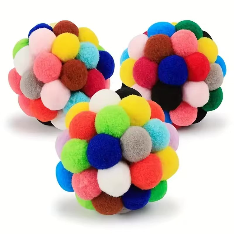 Cat Plush Bell Ball Toy Set Colorful Interactive Play Balls for Cats & Kittens