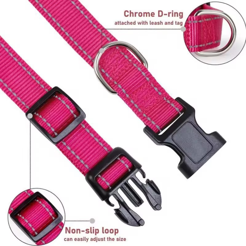 Reflective Dog Collar Adjustable Safety Nylon Collar & Leash for Small & Medium Dogs