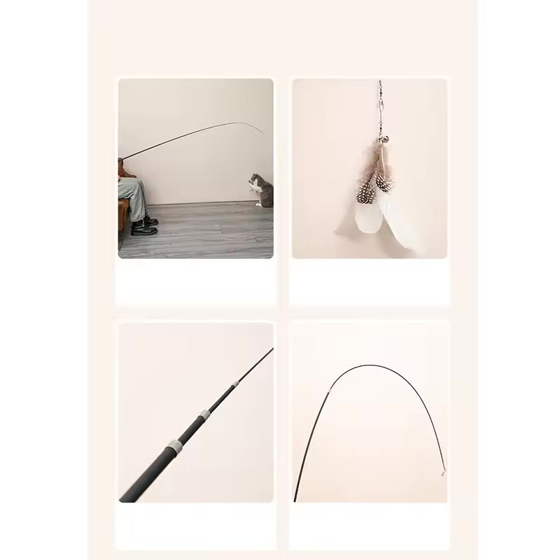 Extra Long 1.8M Telescopic Cat Fishing Rod Scratch Resistant Feather Wand Toy for Cats