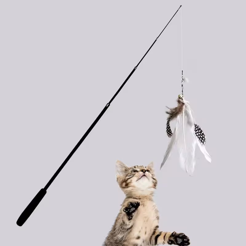 Extra Long 1.8M Telescopic Cat Fishing Rod Scratch Resistant Feather Wand Toy for Cats