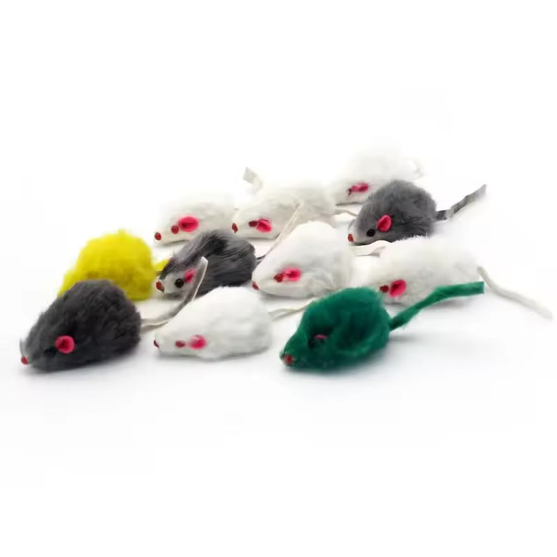 Rabbit Fur Rainbow Mouse Cat Toy Feather Mouse Funny Play Toy for Kittens & Cats