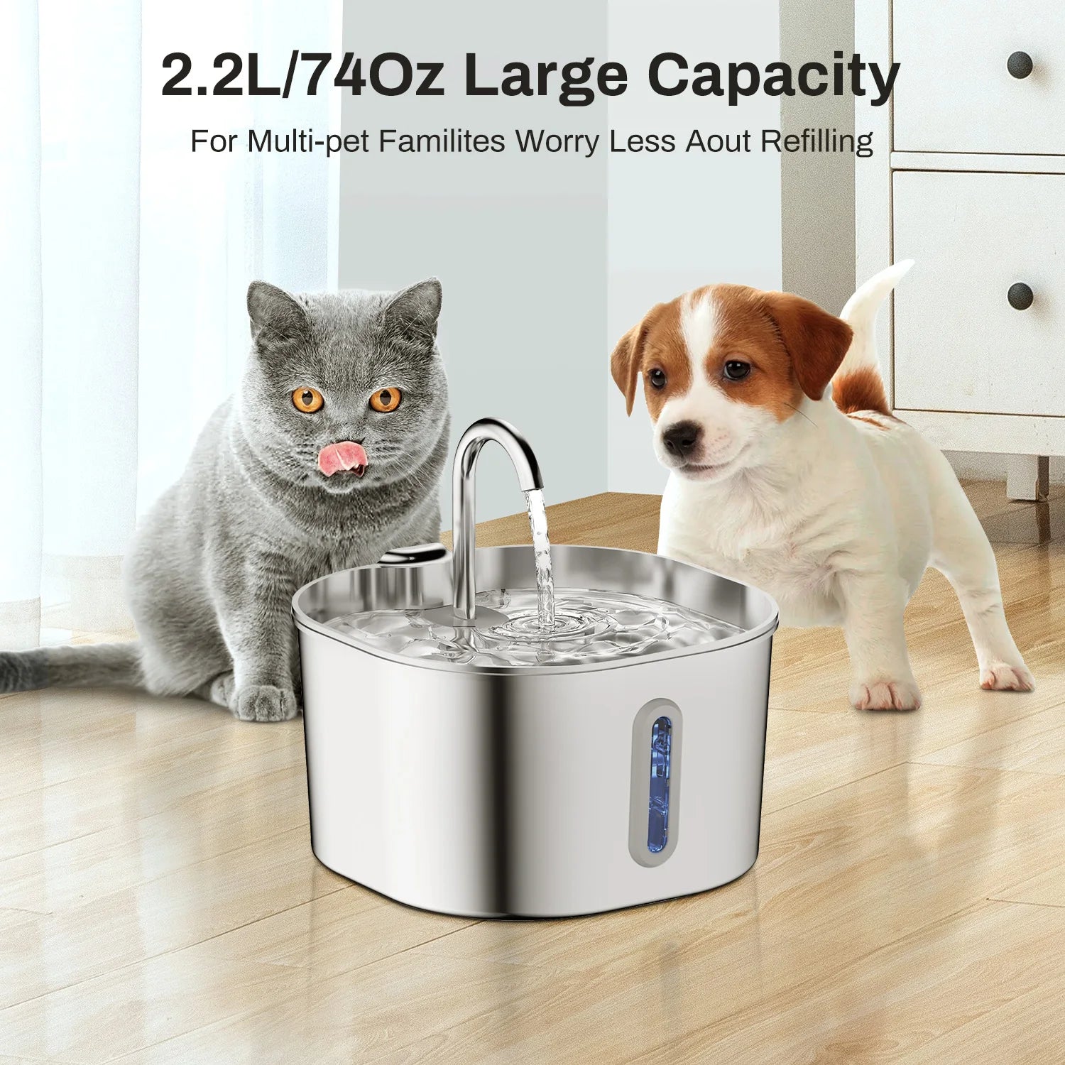 “Automatic Pet Water Fountain — 2.2L Stainless Steel Silent Filtered Dispenser for Cats & Dogs”