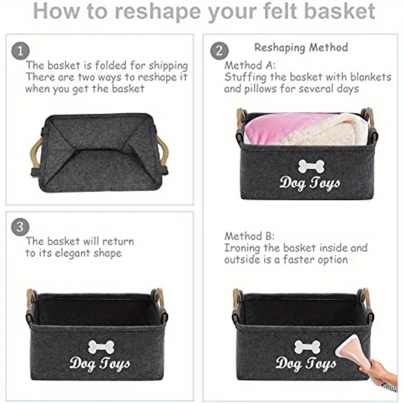 Felt Pet Toy Storage Box Organizer Basket for Dog & Cat Toys