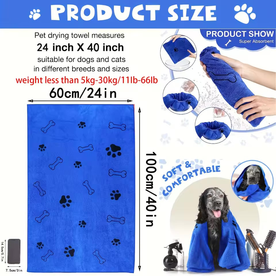Quick-Dry Microfiber Pet Bath Towel Super Absorbent Drying Towel for Dogs & Cats