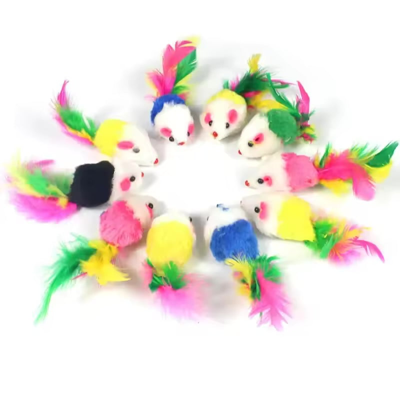 Rabbit Fur Rainbow Mouse Cat Toy Feather Mouse Funny Play Toy for Kittens & Cats