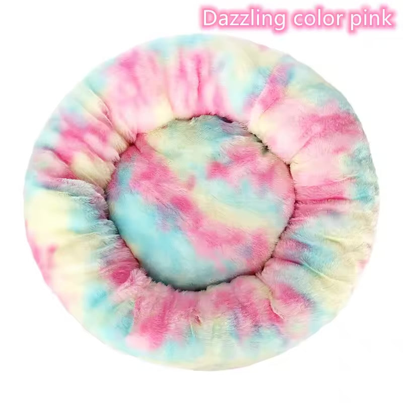 Calming Donut Pet Bed Ultra Soft Plush Washable Bed for Cats & Dogs
