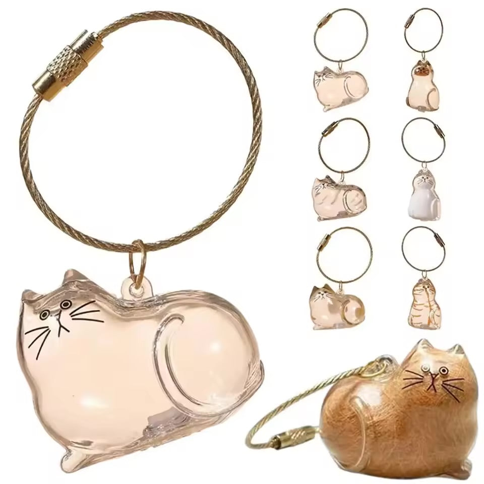 Pet Hair Memorial Keychain Cute Cat & Dog Shape Keepsake Bottle for Pet Lovers