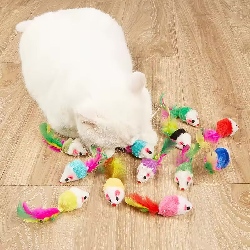 Rabbit Fur Rainbow Mouse Cat Toy Feather Mouse Funny Play Toy for Kittens & Cats