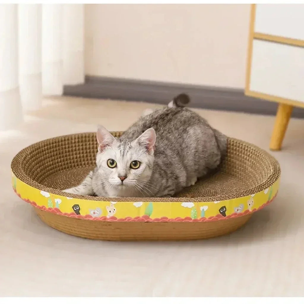 Oval Cat Scratching Board  Corrugated Cardboard Claw Grinder & Cat Nest