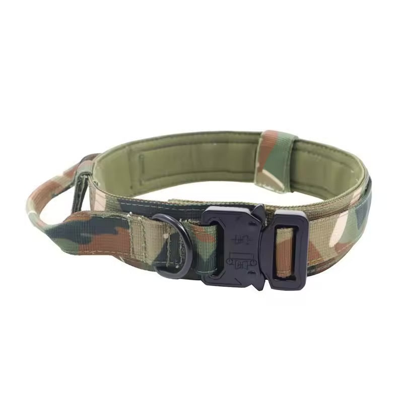 Tactical Military Dog Collar Adjustable Heavy Duty Nylon Collar with Control Handle for Medium & Large Dogs