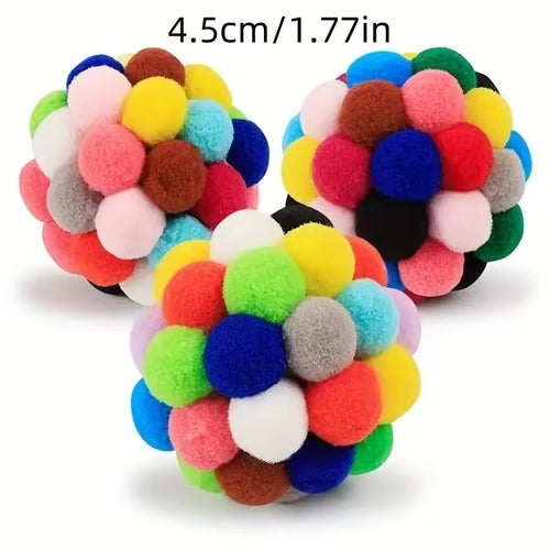 Cat Plush Bell Ball Toy Set Colorful Interactive Play Balls for Cats & Kittens