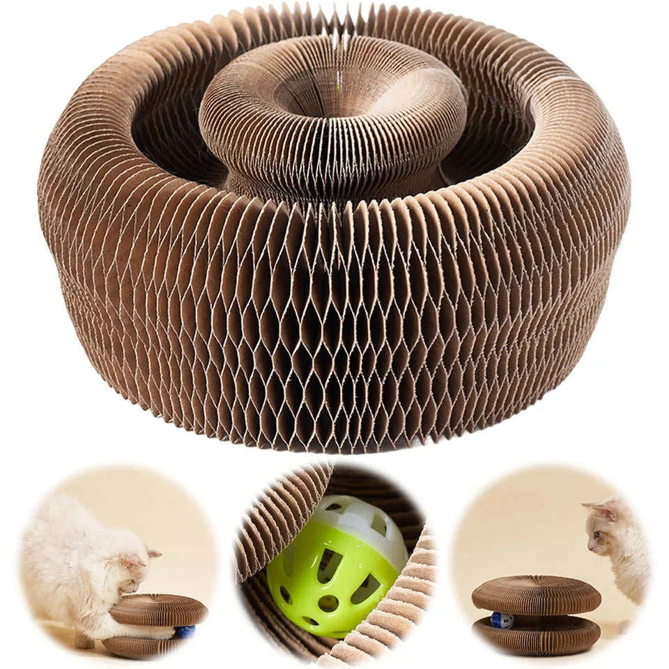 Magic Round Cat Scratching Board with Ball Toy Corrugated Claw Grinding Climbing Frame for Cats