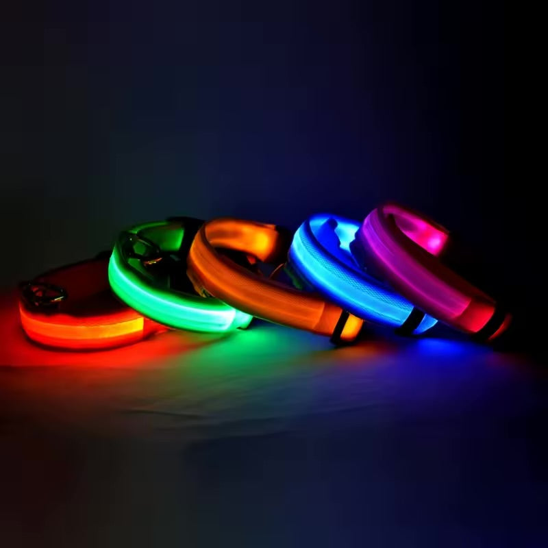 LED Glow In The Dark Dog Leash & Collar Nylon Night Safety Flashing Lead