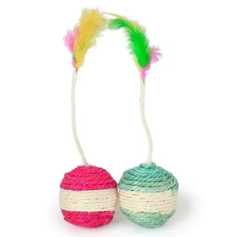 Sisal Scratching Ball Cat Toy Interactive Feather Training Toy for Kittens & Cats
