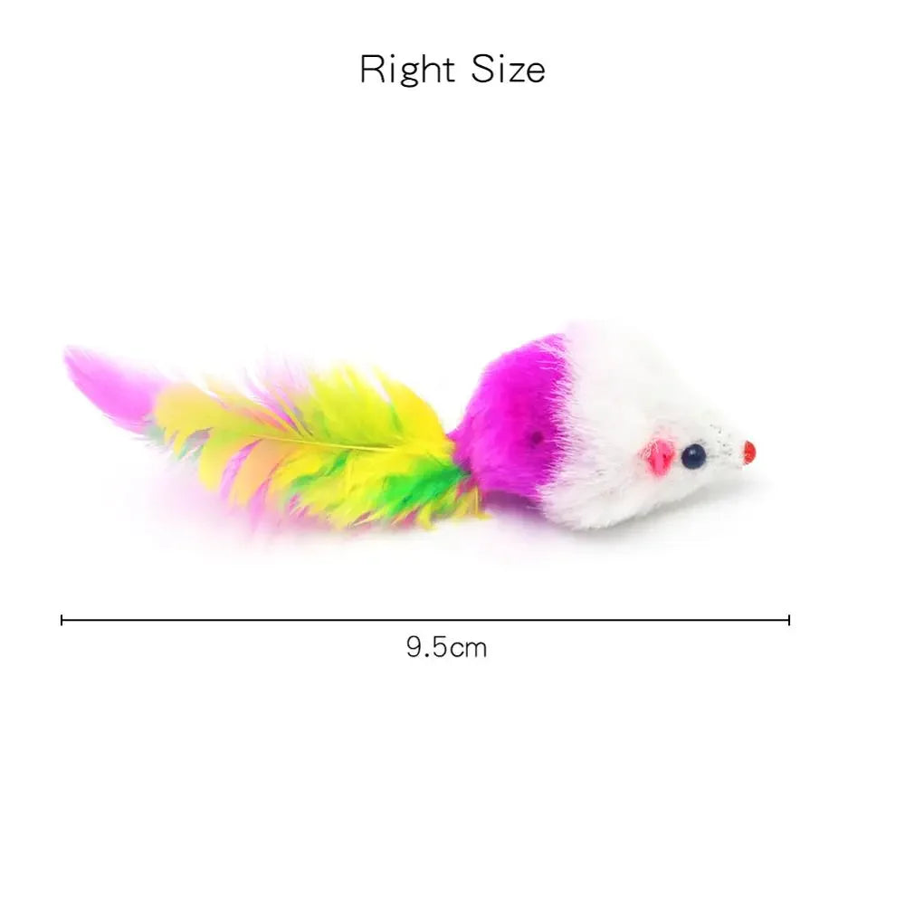 Rabbit Fur Rainbow Mouse Cat Toy Feather Mouse Funny Play Toy for Kittens & Cats