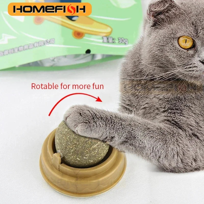 Natural Catnip Wall Ball Toy Stick-On Cat Scratcher & Digestive Health Treat