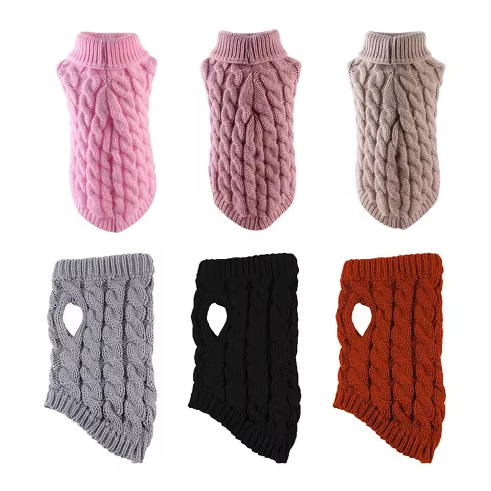 Knitted Pet Sweater Cozy Twist Pattern Warm Winter Clothing for Small Dogs & Cats