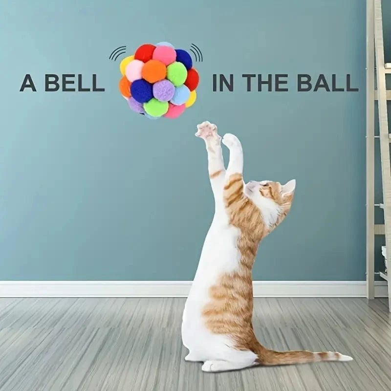 Cat Plush Bell Ball Toy Set Colorful Interactive Play Balls for Cats & Kittens