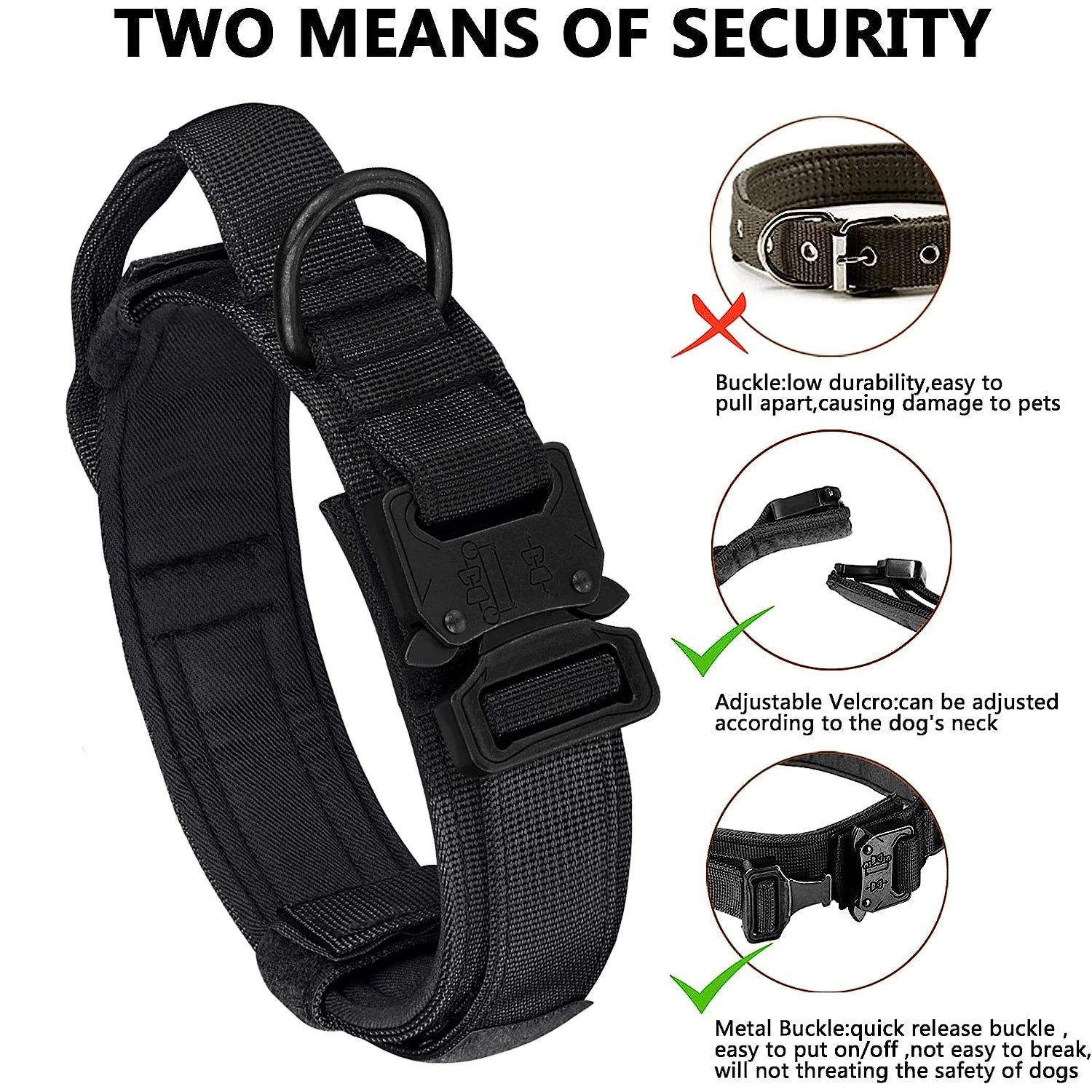 Tactical Military Dog Collar Adjustable Heavy Duty Nylon Collar with Control Handle for Medium & Large Dogs
