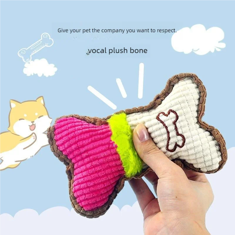 Squeaky Plush Bone Dog Chew Toy Teeth Cleaning Toy for Puppies & Aggressive Chewers