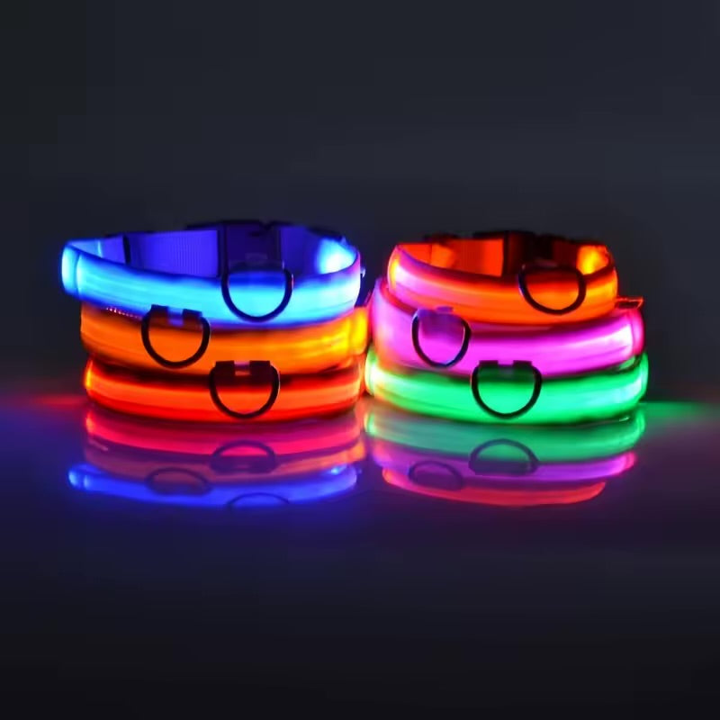 LED Glow In The Dark Dog Leash & Collar Nylon Night Safety Flashing Lead