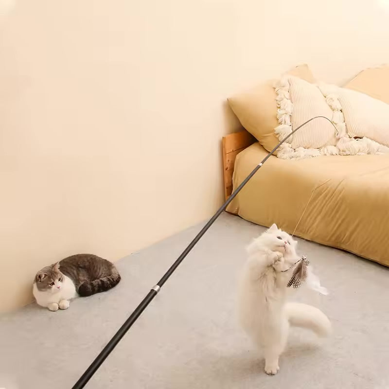 Extra Long 1.8M Telescopic Cat Fishing Rod Scratch Resistant Feather Wand Toy for Cats