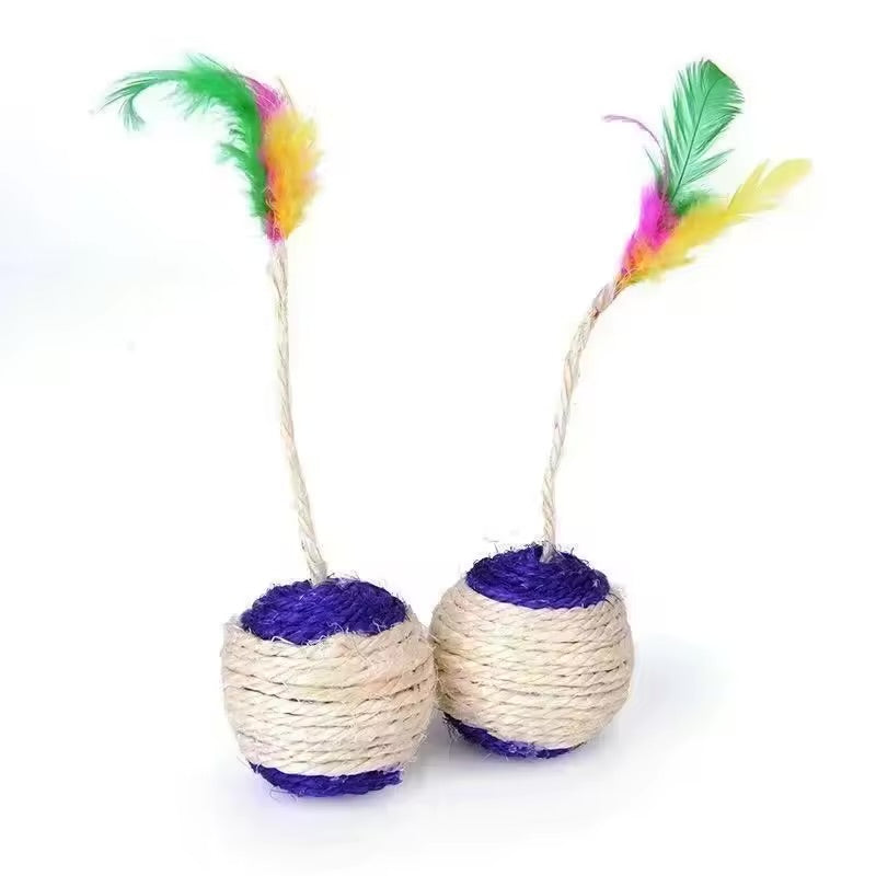 Sisal Scratching Ball Cat Toy Interactive Feather Training Toy for Kittens & Cats