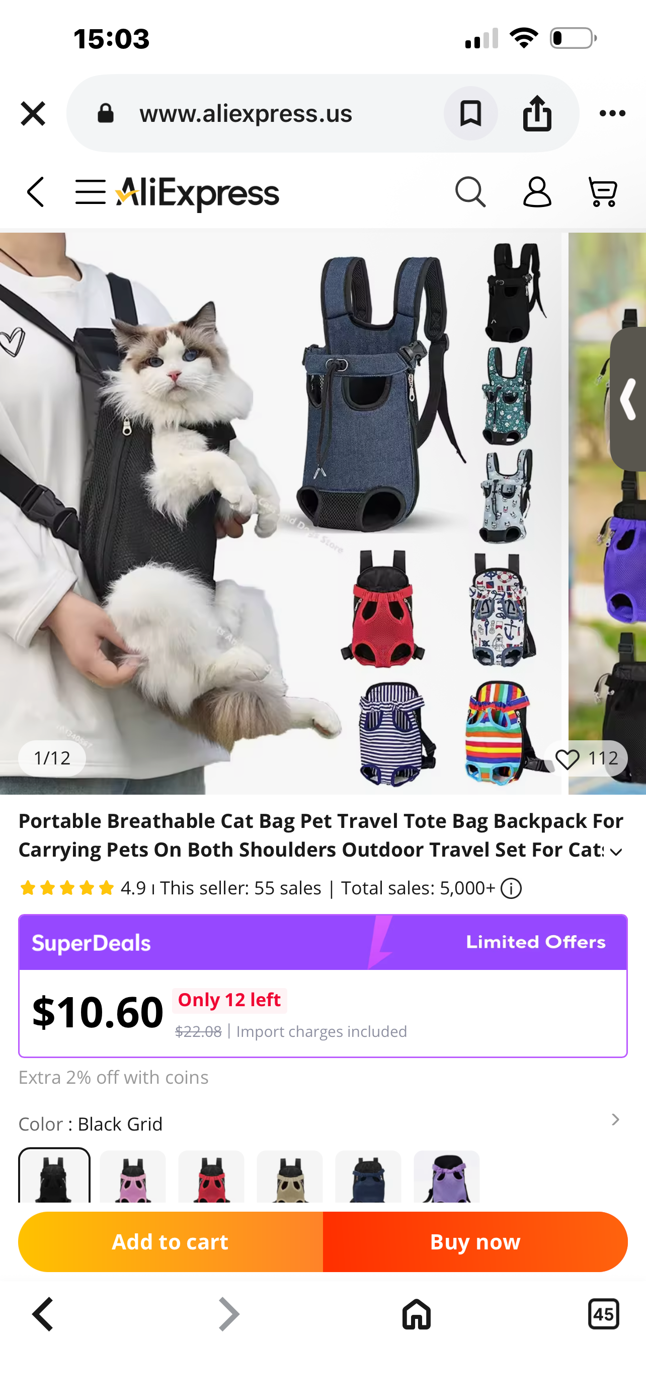 Portable Pet Travel Carrier Bag Breathable Backpack Tote for Cats & Dogs