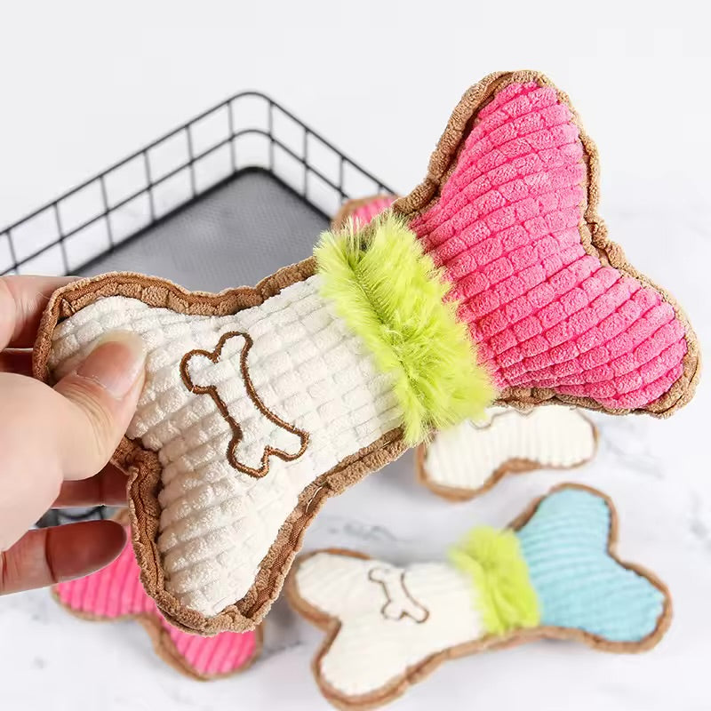 Squeaky Plush Bone Dog Chew Toy Teeth Cleaning Toy for Puppies & Aggressive Chewers