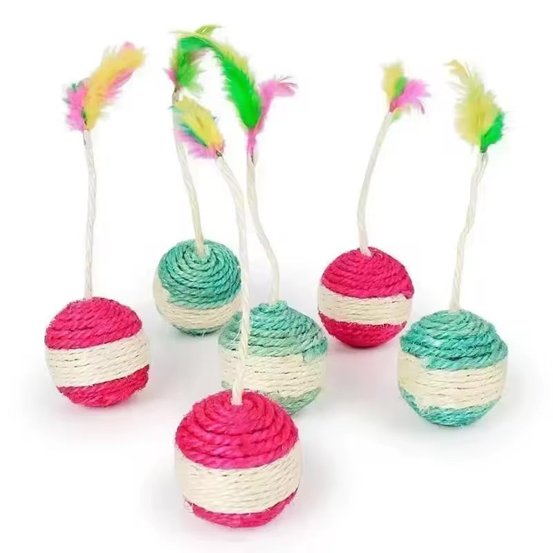 Sisal Scratching Ball Cat Toy Interactive Feather Training Toy for Kittens & Cats