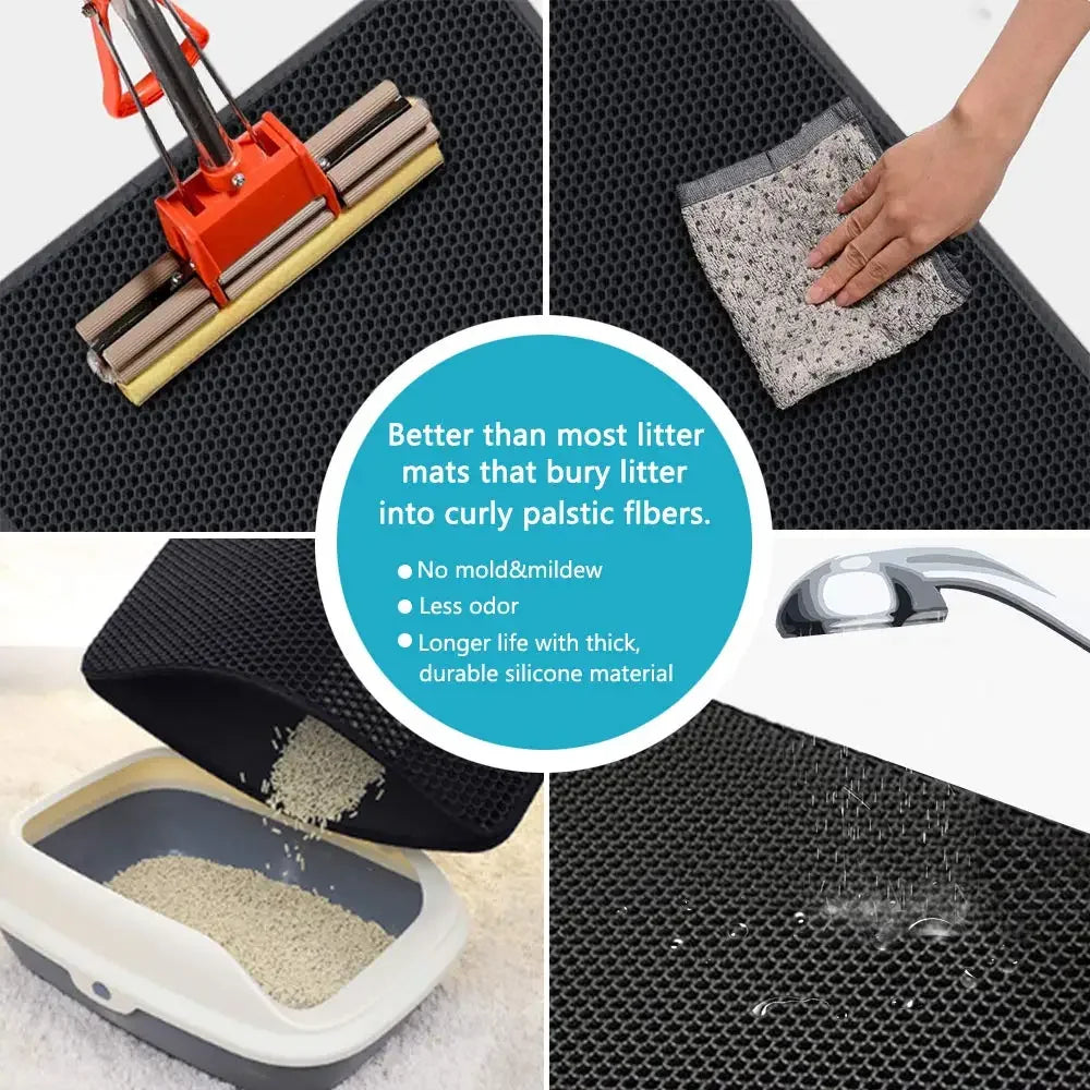 Double Layer Cat Litter Mat Waterproof Non-Slip Trapping Mat for Litter Box