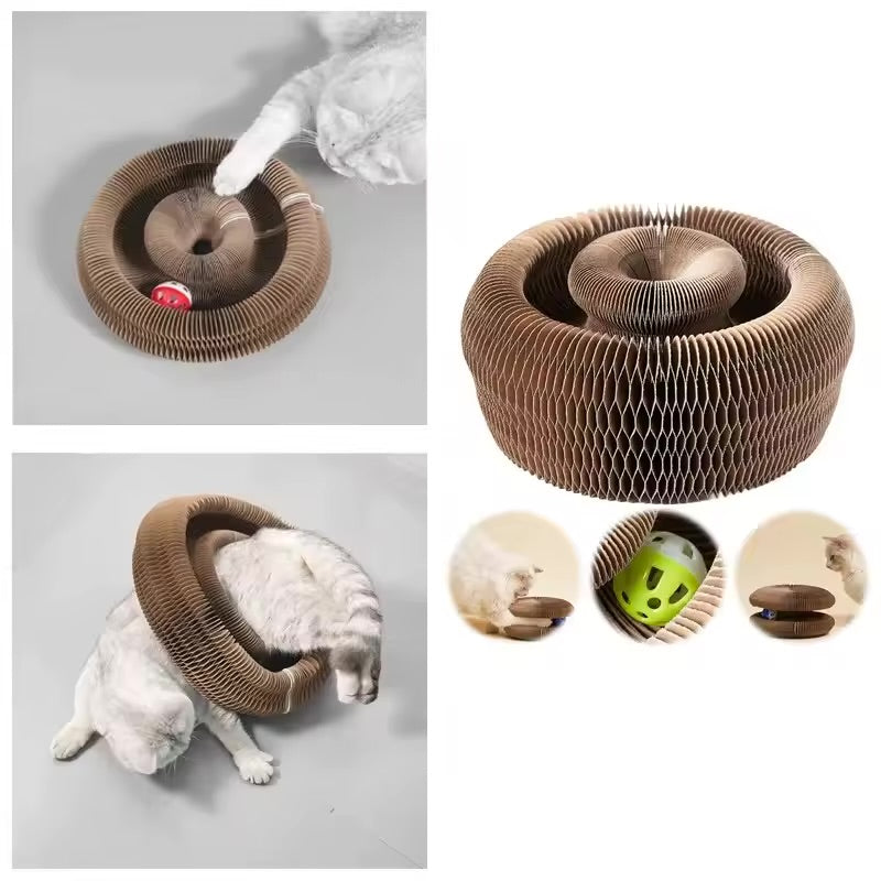 Magic Round Cat Scratching Board with Ball Toy Corrugated Claw Grinding Climbing Frame for Cats