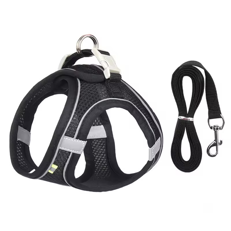 Dog Harness & Leash Set — Adjustable Reflective Vest for Small Dogs